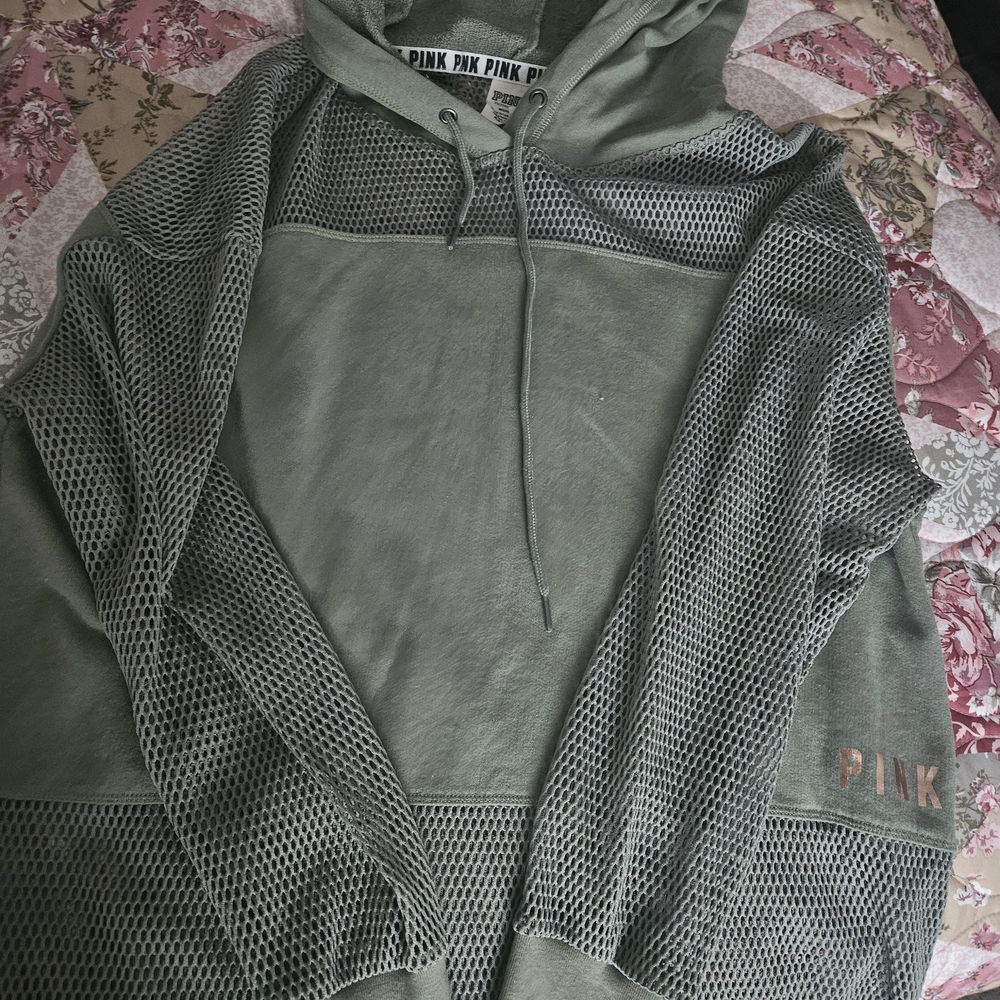 PINK Victoria's Secret Olive Mesh Hoodie